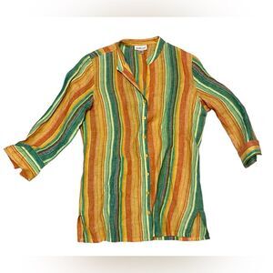 Coldwater Creek Striped Linen Button Up Shirt M